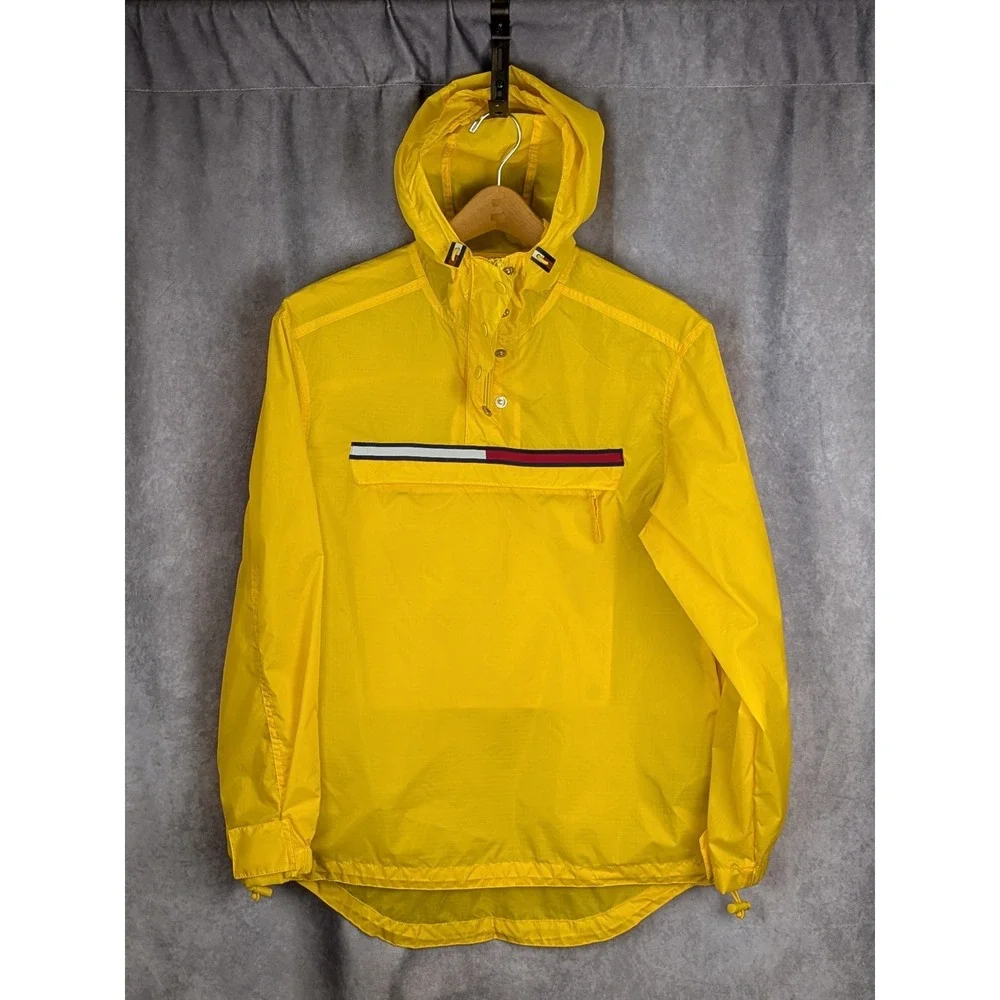 Vintage Tommy Jeans Yellow Anorak Windbreaker Jacket Women XS Flag Logo
